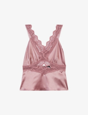 Shop The Kooples Women's Pink Wood Guipure-lace Cut-out Silk Top
