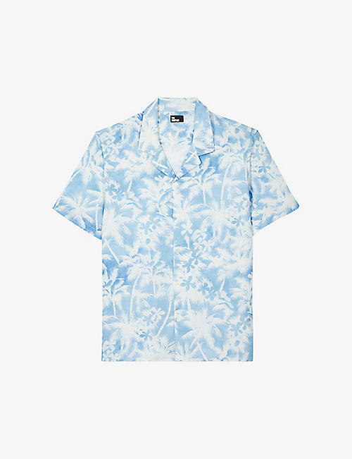 THE KOOPLES: Palm-tree print short-sleeve linen-blend shirt