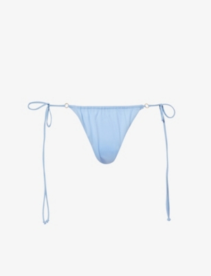 Shop Away That Day Women's Powder Blue Rio Mid-rise Self-tie Stretch-recycled Polyamide Bikini Bottoms
