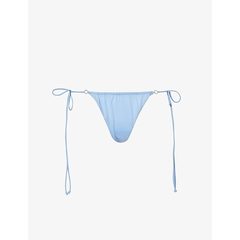 Shop Away That Day Rio Mid-rise Self-tie Stretch-recycled Polyamide Bikini Bottoms In Powder Blue