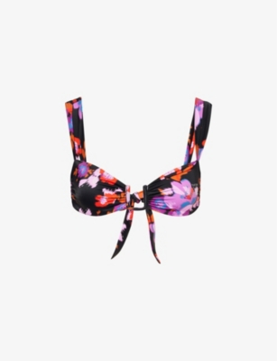 Shop Away That Day Women's Hibiscus Print Cannes Floral-print Stretch-recycled Polyamide Bikini Top