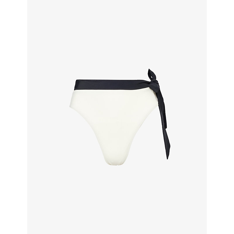 Shop Away That Day Tahiti Tie-waist Stretch-recycled Polyamide Bikini Bottoms In White/black Econyl