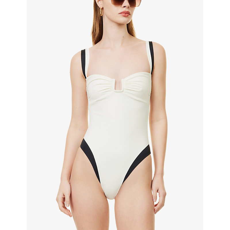 Shop Away That Day Women's White/black Econyl Cannes Recycled-polyamide-blend Swimsuit