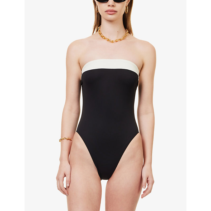 Shop Away That Day Women's Black/ivory Pyratex Monte Carlo Strapless Swimsuit