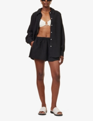 Away That Day Womens Black Maldives Relaxed-fit Linen-blend Shirt In Black