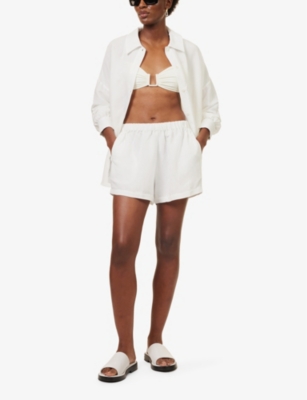 Shop Away That Day Women's Ivory Maldives Elasticated-waist Linen-blend Shorts