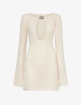 away that day crochet dress AWAY THAT DAY Ivory Crochet Long-Sleeve Havana Mini Dress