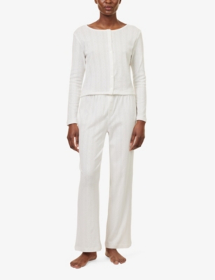 Shop The Nap Co Women's White Pointelle-pattern Mid-rise Straight-leg Cotton-jersey Pyjama Trousers