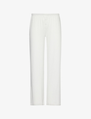 Shop The Nap Co Women's White Pointelle-pattern Mid-rise Straight-leg Cotton-jersey Pyjama Trousers