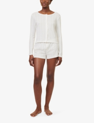 Shop The Nap Co Womens White Pointelle-pattern Boxer-style Cotton-jersey Pyjama Shorts