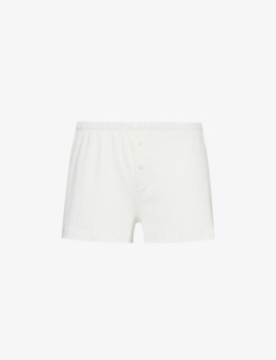 Shop The Nap Co The P Co Women's White Pointelle-pattern Boxer-style Cotton-jersey Pyjama Shorts