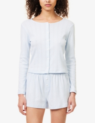 Shop The Nap Co Pointelle-pattern Cotton-jersey Pyjama Top In Ice Blue
