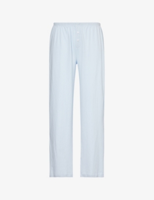 Shop The Nap Co Pointelle-pattern Mid-rise Straight-leg Cotton-jersey Pyjama Trousers In Ice Blue