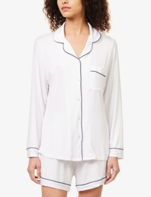 Shop The Nap Co Women's White/blue Piped Stretch-jersey Pyjama Set