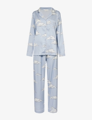 Shop The Nap Co The P Co Women's Lilac Cloud Cloud-print Relaxed-fit Stretch-satin Pyjamas