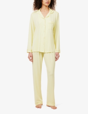 Shop The Nap Co Womens Lemon Piped Stretch-jersey Pyjama Set