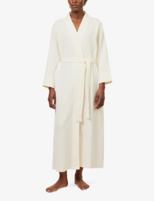 Shop The Nap Co Crinkled Belted Cotton Robe In Cream