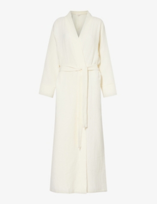 The Nap Co Womens Cream Crinkled Belted Cotton Robe In Cream