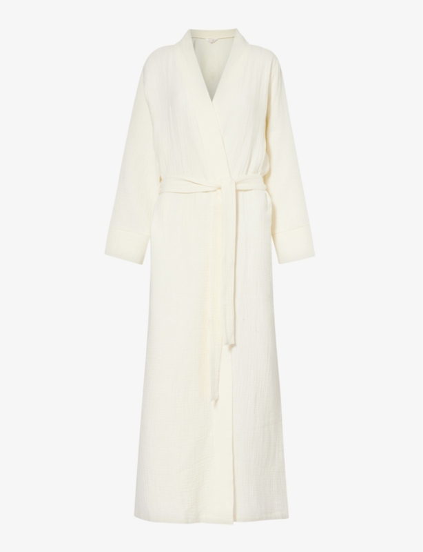 Crinkled belted cotton robe