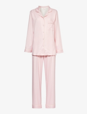 Shop The Nap Co Womens Pink/cream Stripe Relaxed-fit Patch-pocket Stretch-jersey Pyjama Set