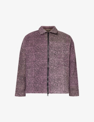 Shop Kartik Research Men's Purple/black Floral-pattern Textured Cotton Jacket