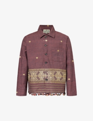 Kartik Research Assamese-weave Cropped Silk Jacket In Raja Red/gold