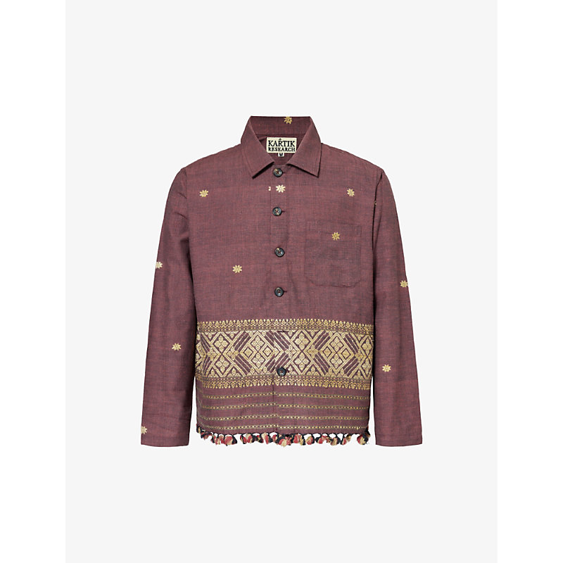Kartik Research Assamese-weave Cropped Silk Jacket In Raja Red/gold