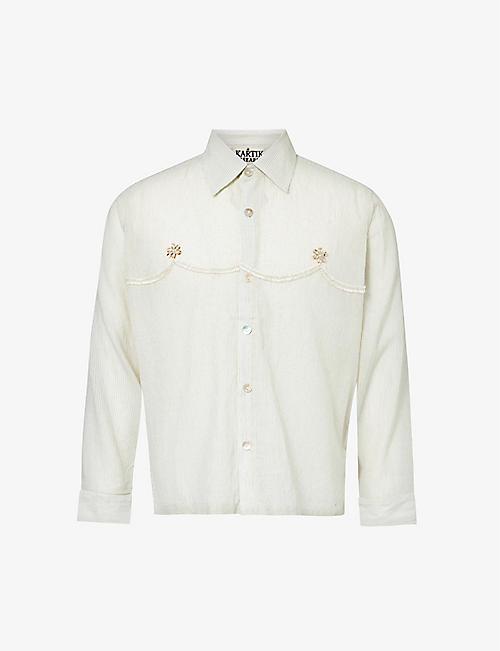 KARTIK RESEARCH: Hand-embroidered regular-fit cotton shirt