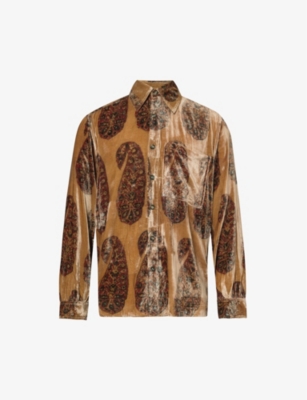 Shop Kartik Research Men's Gold/red Paisley-patterned Velvet-texture Silk Shirt