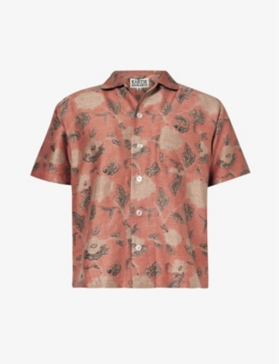 Shop Kartik Research Men's Faded Red/indigo Floral-print Regular-fit Silk Shirt
