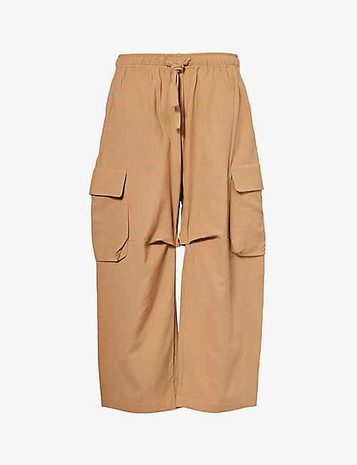 KARTIK RESEARCH: Cargo slip-pocket wide-leg relaxed-fit cotton trousers