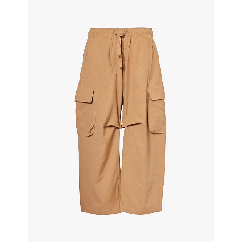 Kartik Research Cargo Slip-pocket Wide-leg Relaxed-fit Cotton Trousers In Rust