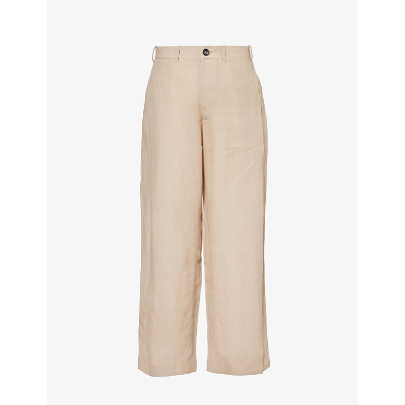 Kartik Research Mens Beige Side Pleat Wide Tapered-leg Relaxed-fit Linen Trousers