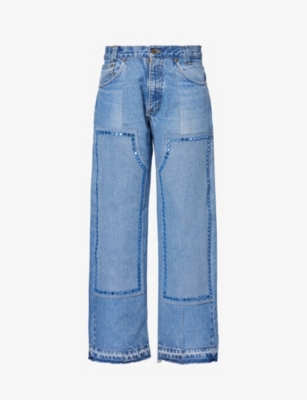 Shop Kartik Research Double-knee Mirror-embellished Jeans In Indigo