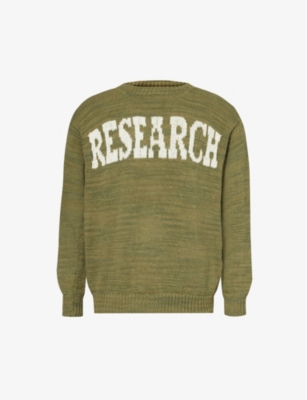 Kartik Research Research Brand-logo Cotton Knitted Jumper In Olive/white