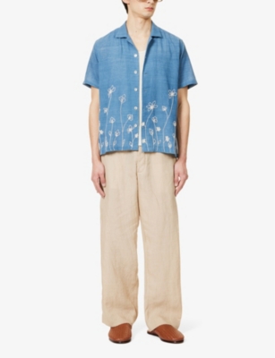 Shop Kartik Research Men's Sage/pearl Floral-pattern Regular-fit Cotton Shirt