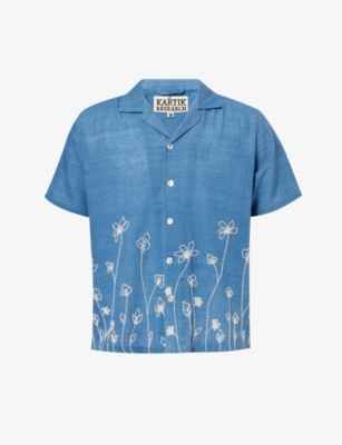 Shop Kartik Research Men's Sage/pearl Floral-pattern Regular-fit Cotton Shirt