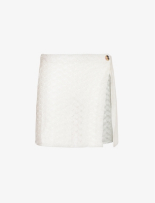 Shop Missoni Women's Brilliant White Wrap-around Mid-rise Knitted Mini Skirt