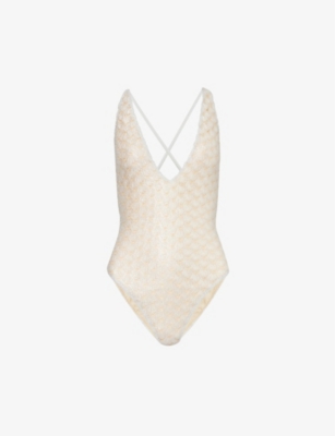Shop Missoni Womens Brilliant White Metallic Plunge-neck Swimsuit