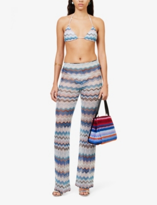 Shop Missoni Chevron Straight-leg Knitted Trousers In Multicolor Blue Tones