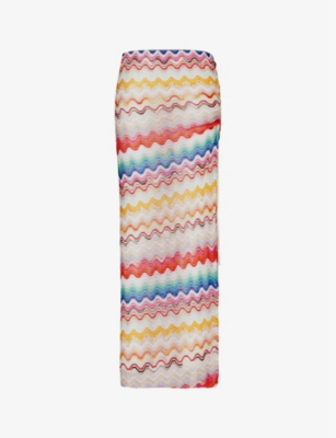 Shop Missoni Women's Multicolor White Base Chevron Split-hem Knitted Maxi Skirt