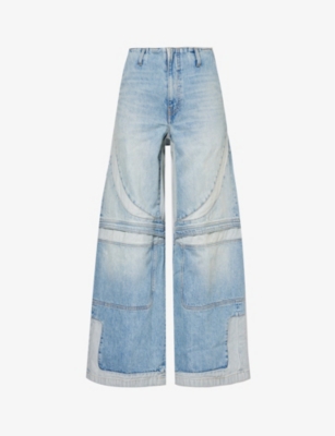 Shop Amiri Women's True Blue P5 Baggy Brand-patch Wide-leg Mid-rise Jeans