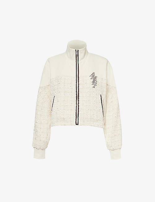 AMIRI: Bouclé-panel brand-embroidered woven jacket