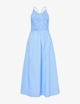 FAITHFULL THE BRAND: Camera shirred-bodice striped cotton-poplin midi dress