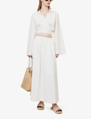Shop Faithfull The Brand Women's White Pasolini V-neck Organic-cotton Regular-fit Shirt