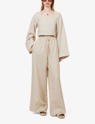 Shop Faithfull The Brand Women's Natural Conigli Drawstring-waist High-rise Wide-leg Linen Trousers