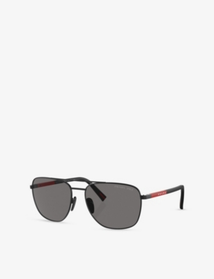 Prada Womens Black Ps 54zs Aviator-frame Metal Sunglasses