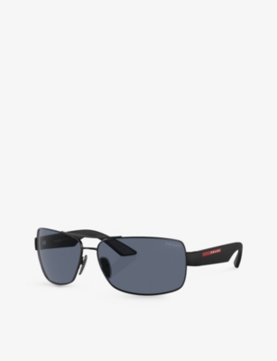 Prada Womens  Linea Rossa Ps 50zs Pillow-frame Metal Sunglasses In Black
