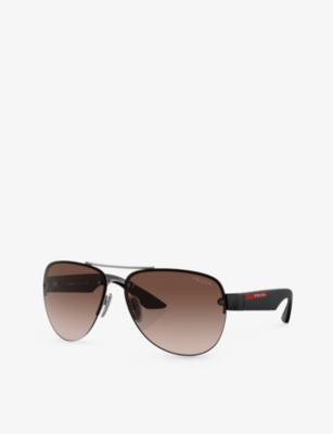 Prada Womens  Linea Rossa Ps 55ys Pilot-frame Metal Sunglasses In Grey