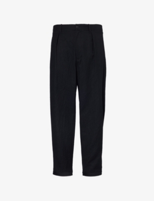 GIORGIO ARMANI: Tapered-leg high-rise relaxed-fit wool trousers